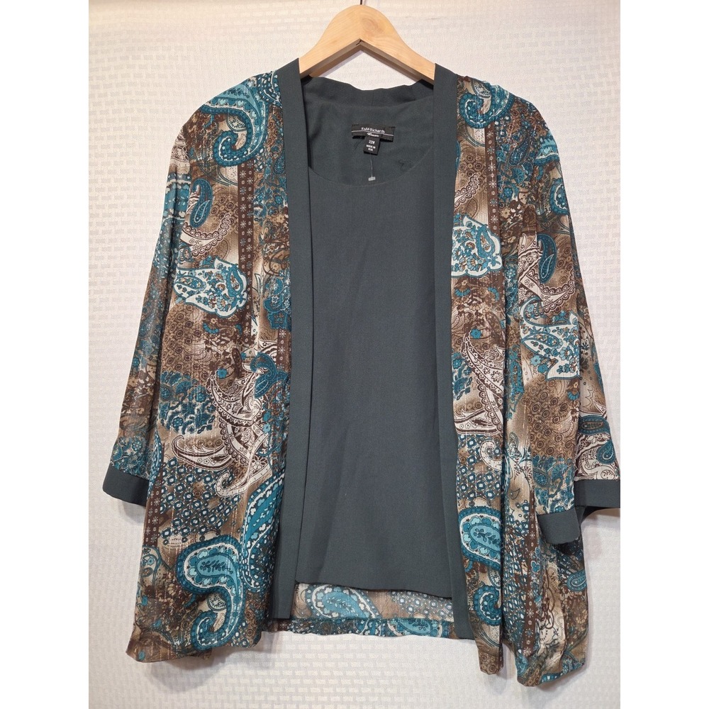R&M‎ Richards Womens 22W Paisley Glitter Mesh Blouse Top Built In Jacket Overlay